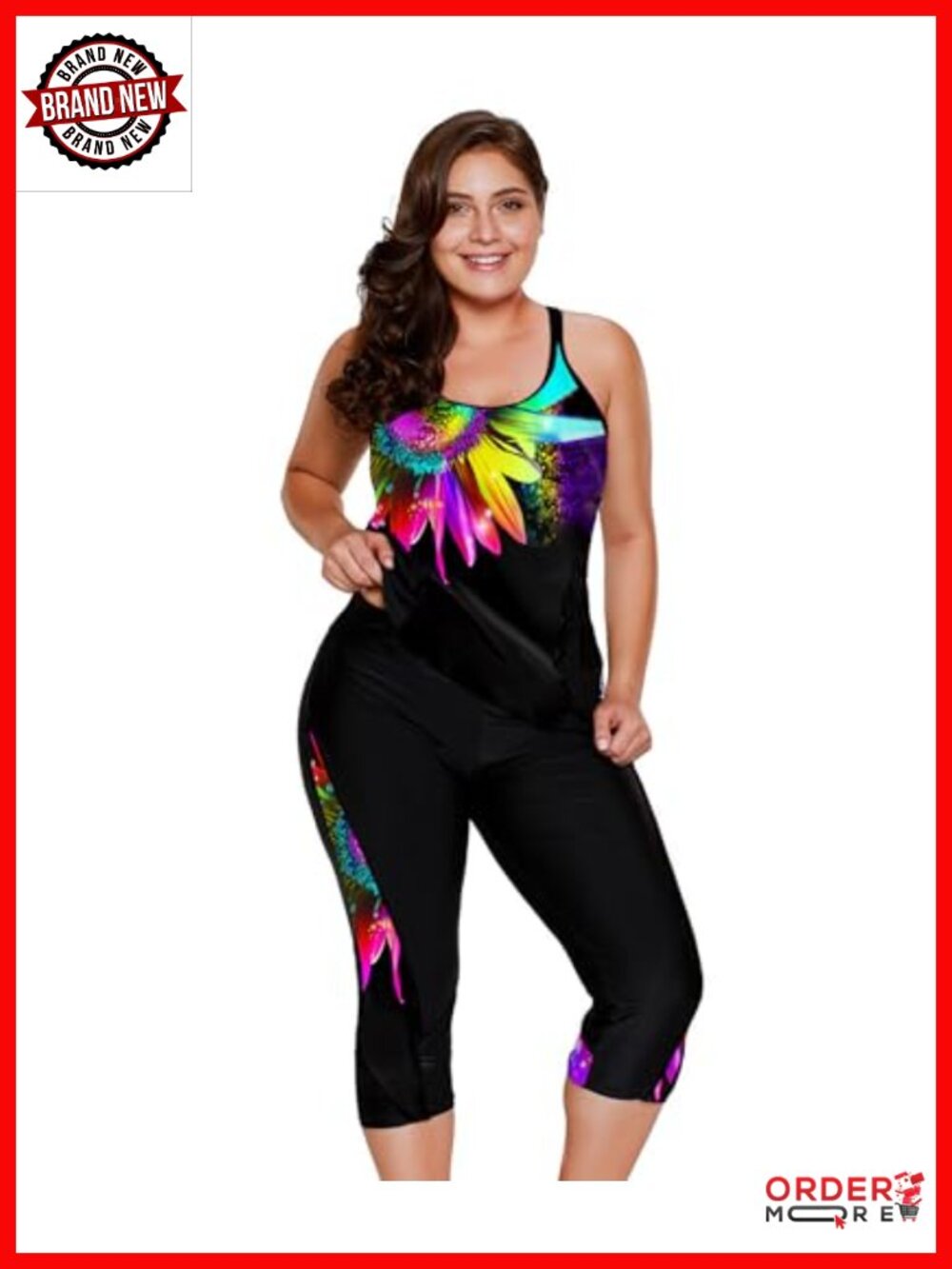 Plus Size Tankini Swimsuit with Capris High Waisted Tummy Control